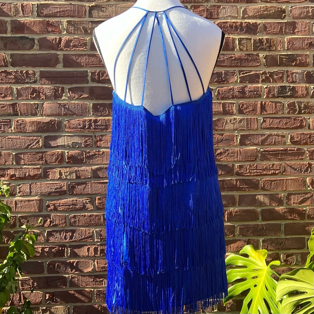 Zara Women’s Blue Fringe Mini Dress Sz S NWT Maximalism Holiday Cocktail Party - Picture 7 of 10